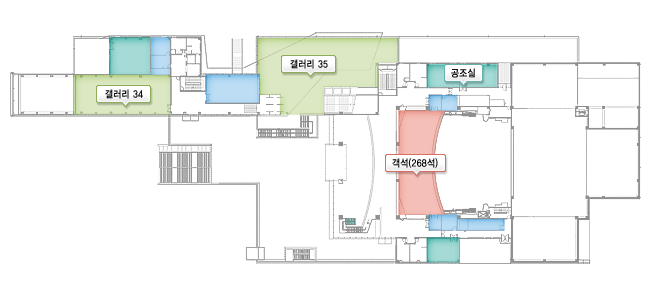 지상 3층에는 갤러리34, 갤러리35, 공조실, 객석(268석)이 있습니다.